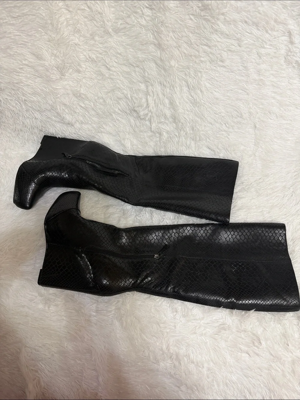 Boutique 9 Black Leather-Textured Wedge Below Knee Boots NWOT